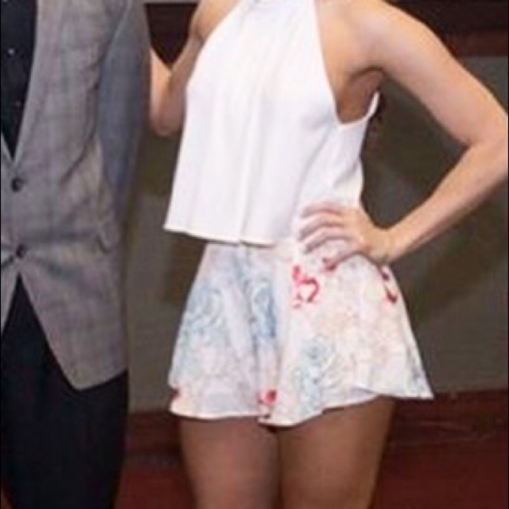 White, Red, blue floral high waisted shorts
